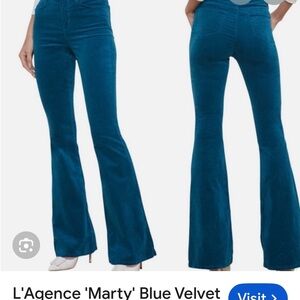 L'AGENCE Vibrant Blue Velvet Flare Jeans. Size 28.